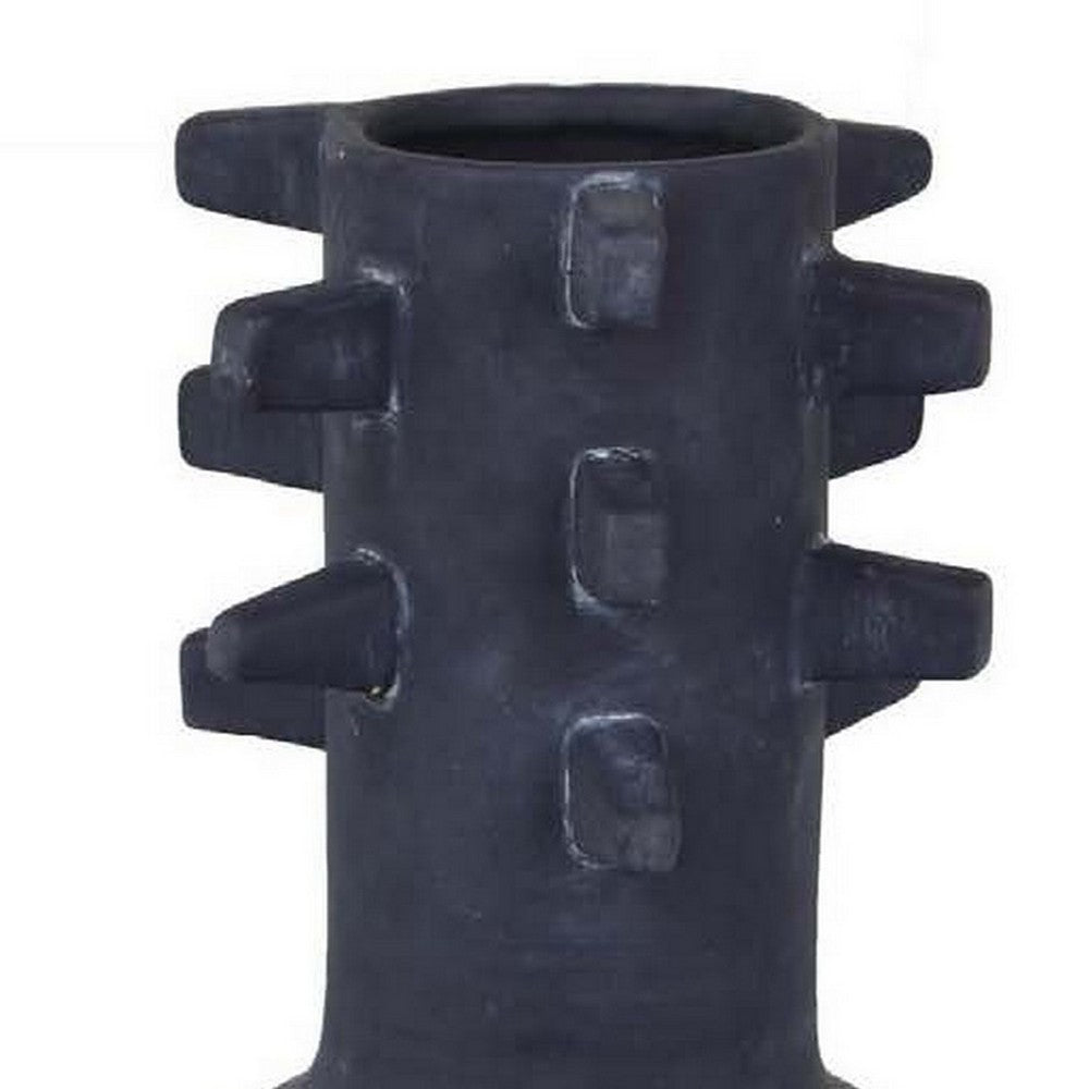 Enya Flower Vase, 3D Spike Accent Narrow Neck, Black Ceramic, 15 Inch -BM331353