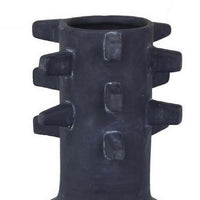 Enya Flower Vase, 3D Spike Accent Narrow Neck, Black Ceramic, 15 Inch -BM331353