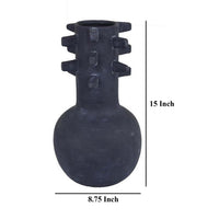 Enya Flower Vase, 3D Spike Accent Narrow Neck, Black Ceramic, 15 Inch -BM331353