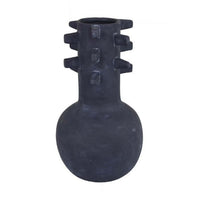 Enya Flower Vase, 3D Spike Accent Narrow Neck, Black Ceramic, 15 Inch -BM331353