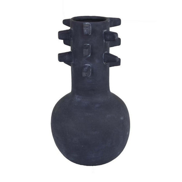 Enya Flower Vase, 3D Spike Accent Narrow Neck, Black Ceramic, 15 Inch -BM331353