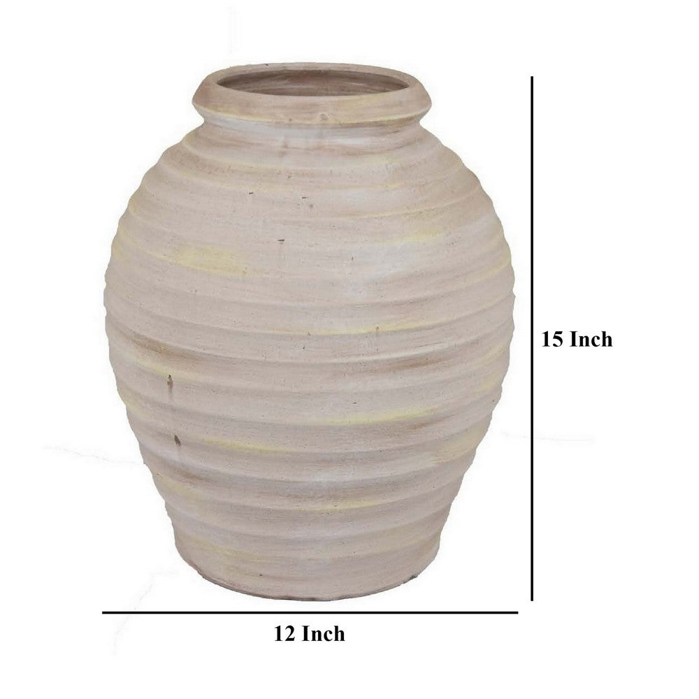 Zoya Flower Vase, Home Accent Textured Ivory Ceramic Pot, 15 Inch -BM331354