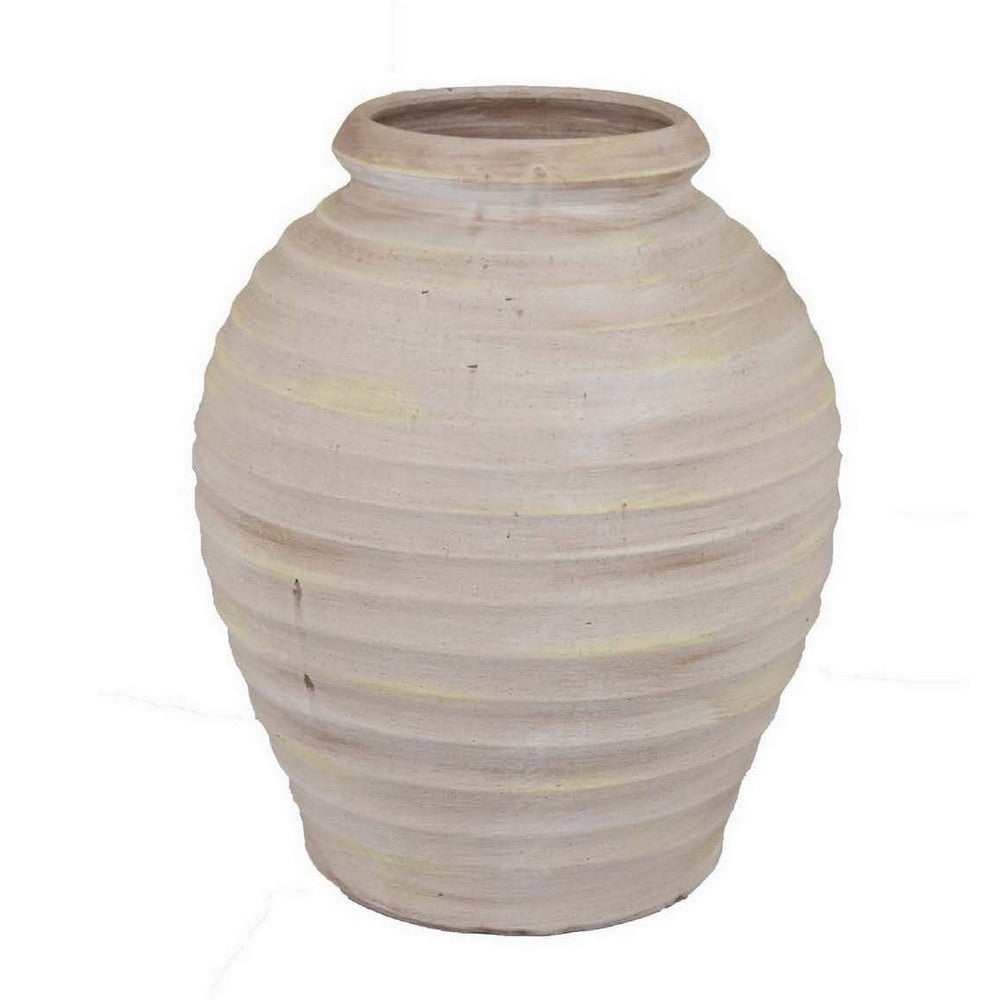 Zoya Flower Vase, Home Accent Textured Ivory Ceramic Pot, 15 Inch -BM331354