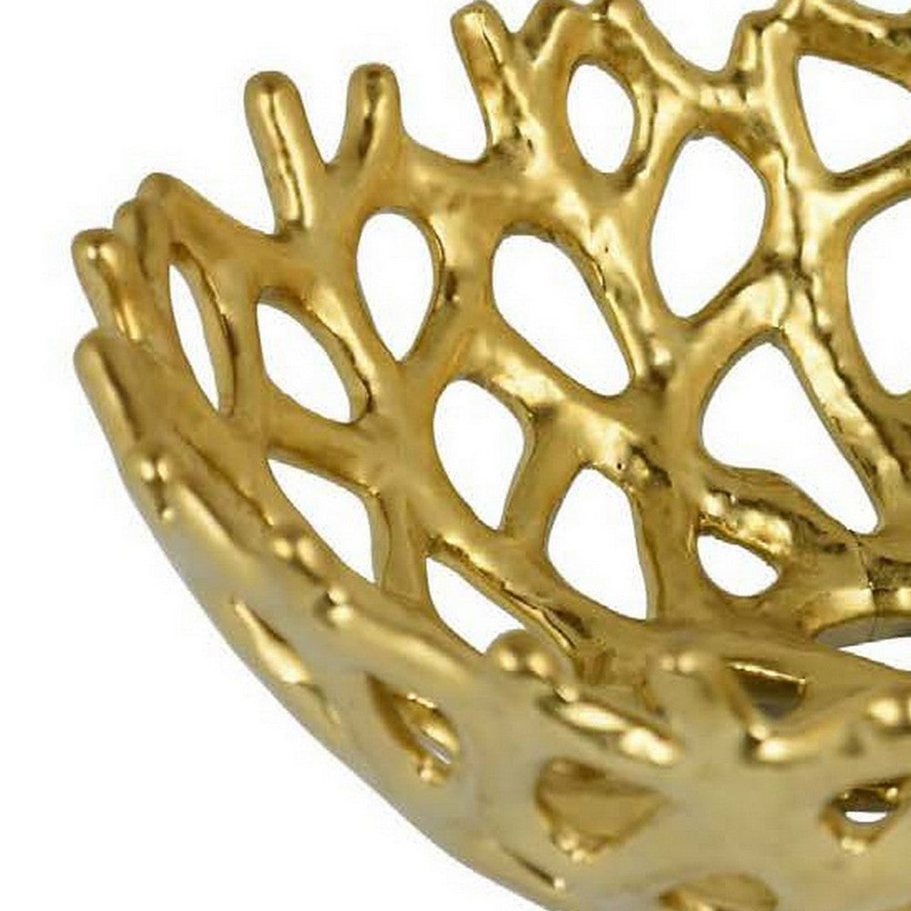 Gona Decorative Bowl, Abstract Geometric Cutout Design, Gold Ceramic -BM331356
