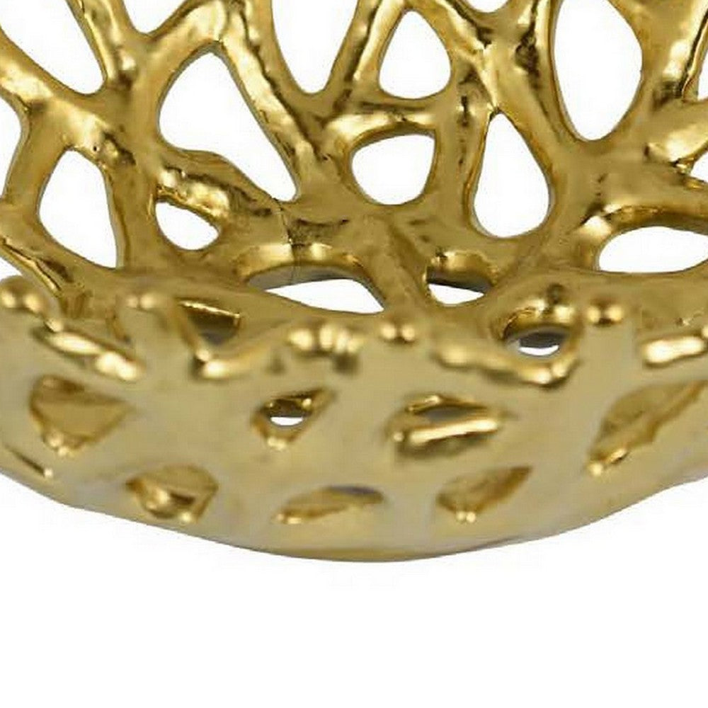 Gona Decorative Bowl, Abstract Geometric Cutout Design, Gold Ceramic -BM331356