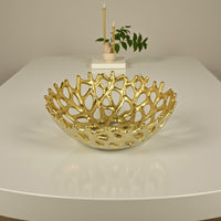 Gona Decorative Bowl, Abstract Geometric Cutout Design, Gold Ceramic -BM331356