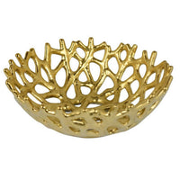 Gona Decorative Bowl, Abstract Geometric Cutout Design, Gold Ceramic -BM331356