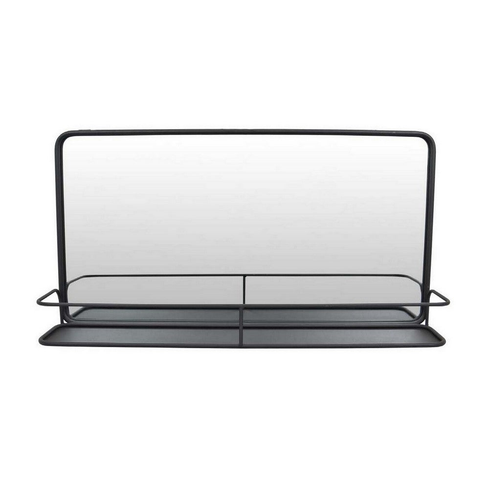 Feno Decorative Wall Mirror, 30 Inch Landscape Black Metal Frame -BM331359