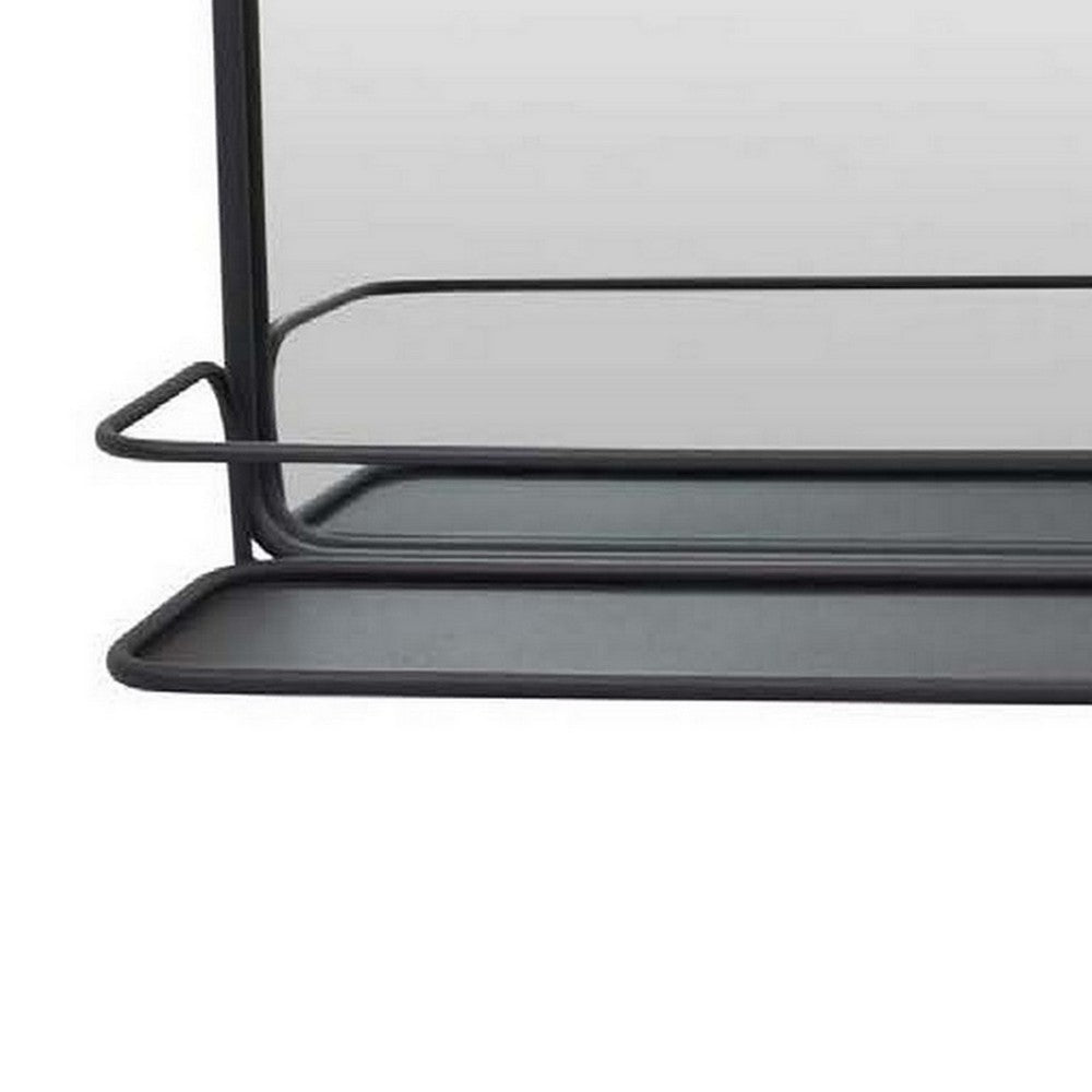 Feno Decorative Wall Mirror, 30 Inch Landscape Black Metal Frame -BM331359