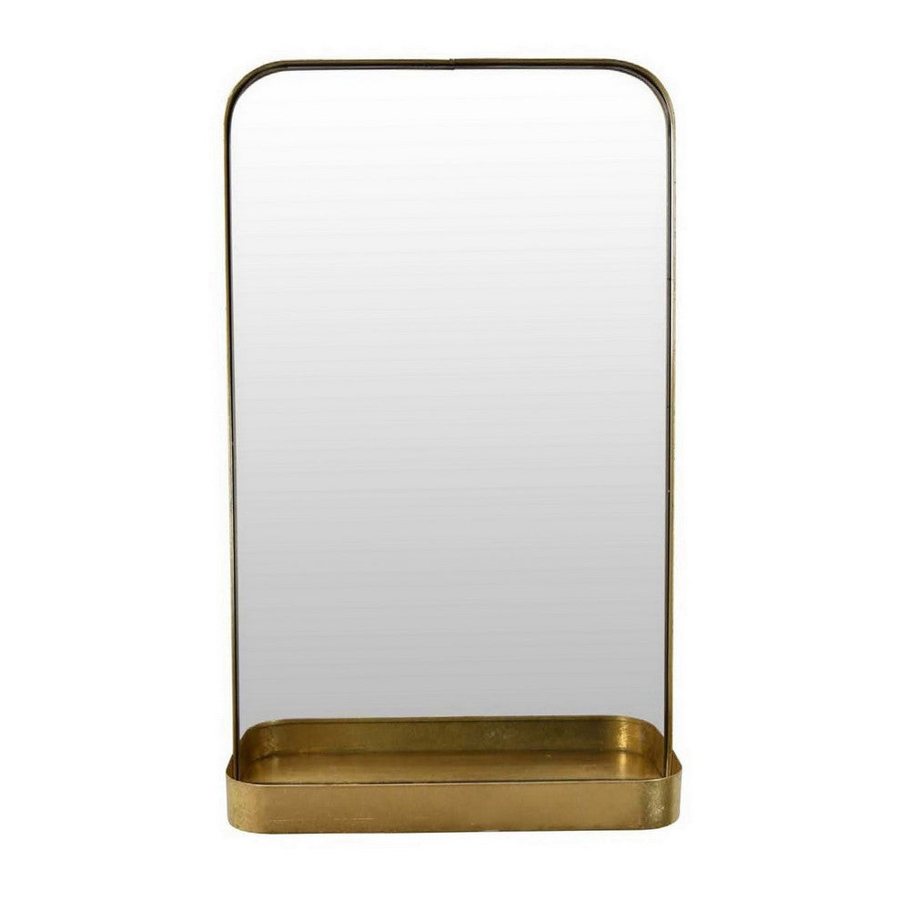 Feno Decorative Wall Mirror w Rack, Portrait Style 30 Inch Gold Metal -BM331360