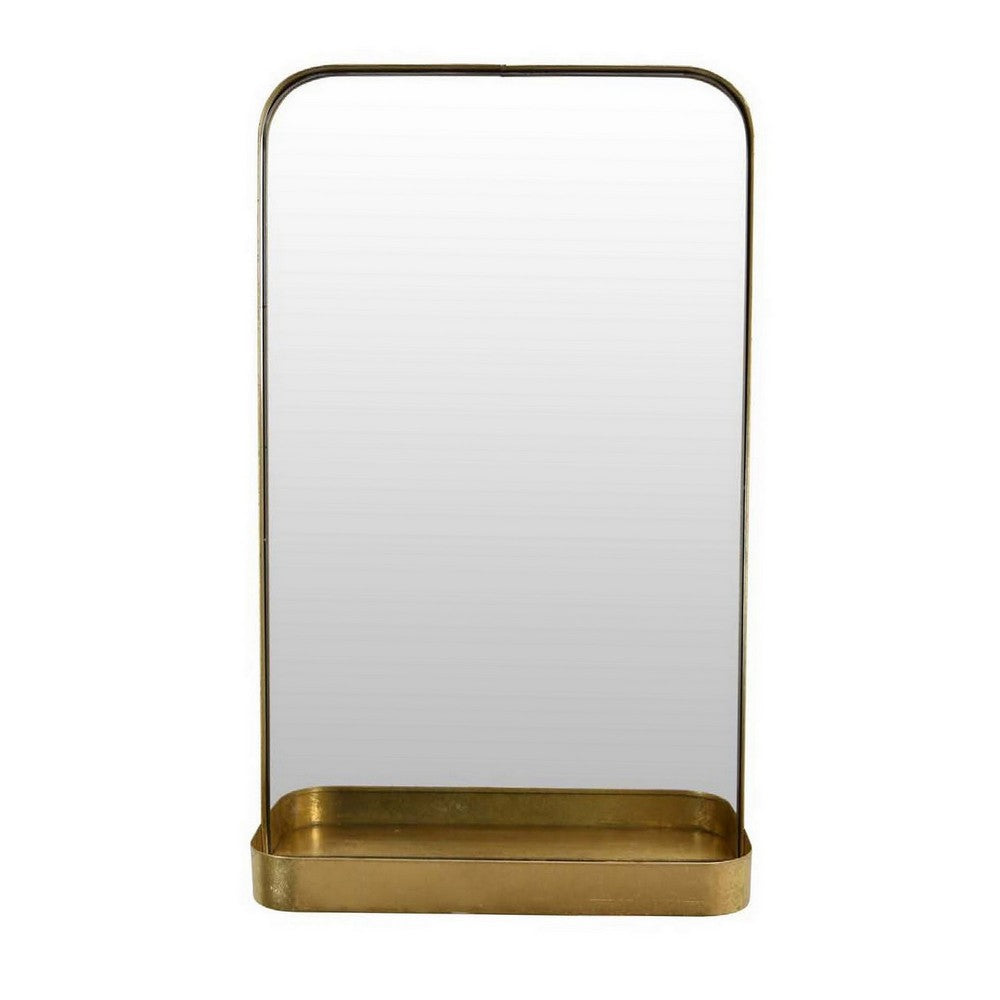 Feno Decorative Wall Mirror w Rack, Portrait Style 30 Inch Gold Metal -BM331360