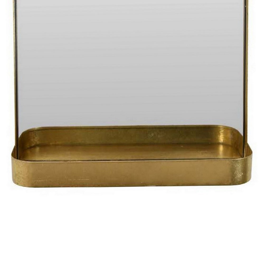Feno Decorative Wall Mirror w Rack, Portrait Style 30 Inch Gold Metal -BM331360