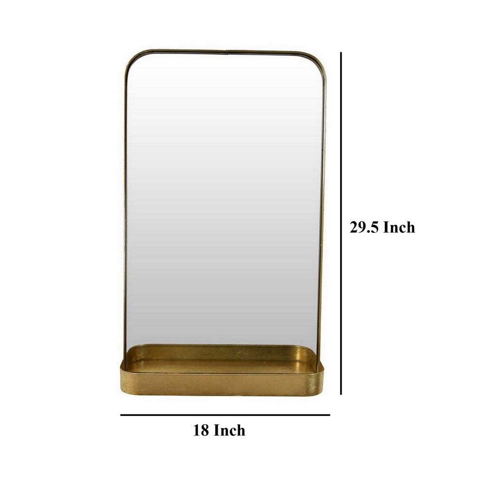 Feno Decorative Wall Mirror w Rack, Portrait Style 30 Inch Gold Metal -BM331360