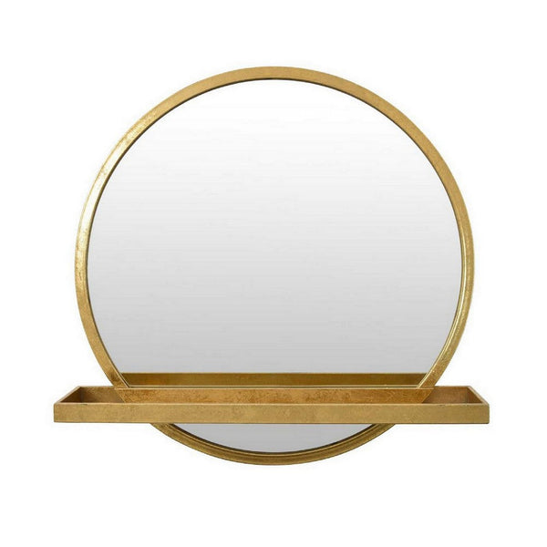 Feno Decorative Wall Mirror w Rack, 22 Inch Round Gold Metal Frame -BM331361