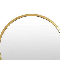 Feno Decorative Wall Mirror w Rack, 22 Inch Round Gold Metal Frame -BM331361