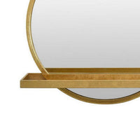 Feno Decorative Wall Mirror w Rack, 22 Inch Round Gold Metal Frame -BM331361