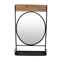 Feno Decorative Wall Mirror w Rack, 30 Inch Round Black Metal Frame -BM331362