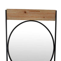 Feno Decorative Wall Mirror w Rack, 30 Inch Round Black Metal Frame -BM331362