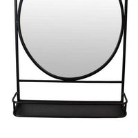 Feno Decorative Wall Mirror w Rack, 30 Inch Round Black Metal Frame -BM331362