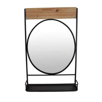 Feno Decorative Wall Mirror w Rack, 30 Inch Round Black Metal Frame -BM331362