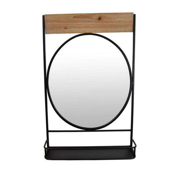 Feno Decorative Wall Mirror w Rack, 30 Inch Round Black Metal Frame -BM331362