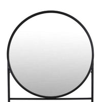 Feno Decorative Wall Mirror, 28 Inch Round Black Metal Frame w Rack -BM331363