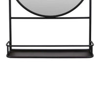 Feno Decorative Wall Mirror, 28 Inch Round Black Metal Frame w Rack -BM331363