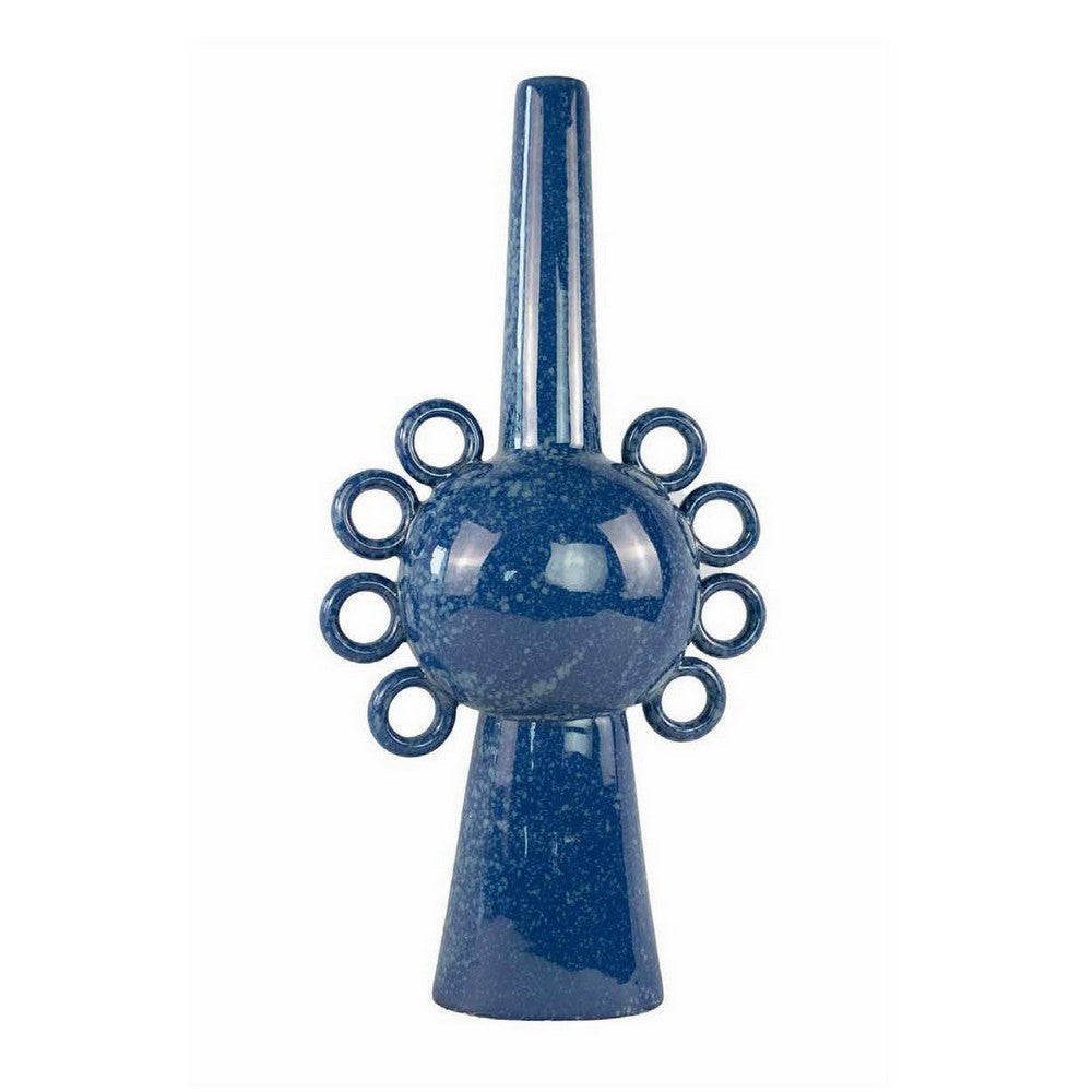 Kary Flower Vase, Unique 3D Aesthetic, Narrow 23 Inch Blue Ceramic -BM331364