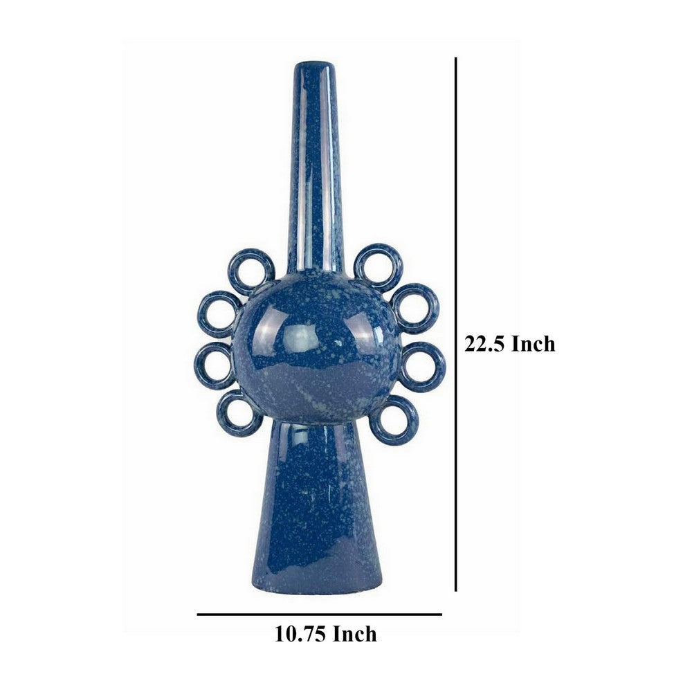 Kary Flower Vase, Unique 3D Aesthetic, Narrow 23 Inch Blue Ceramic -BM331364