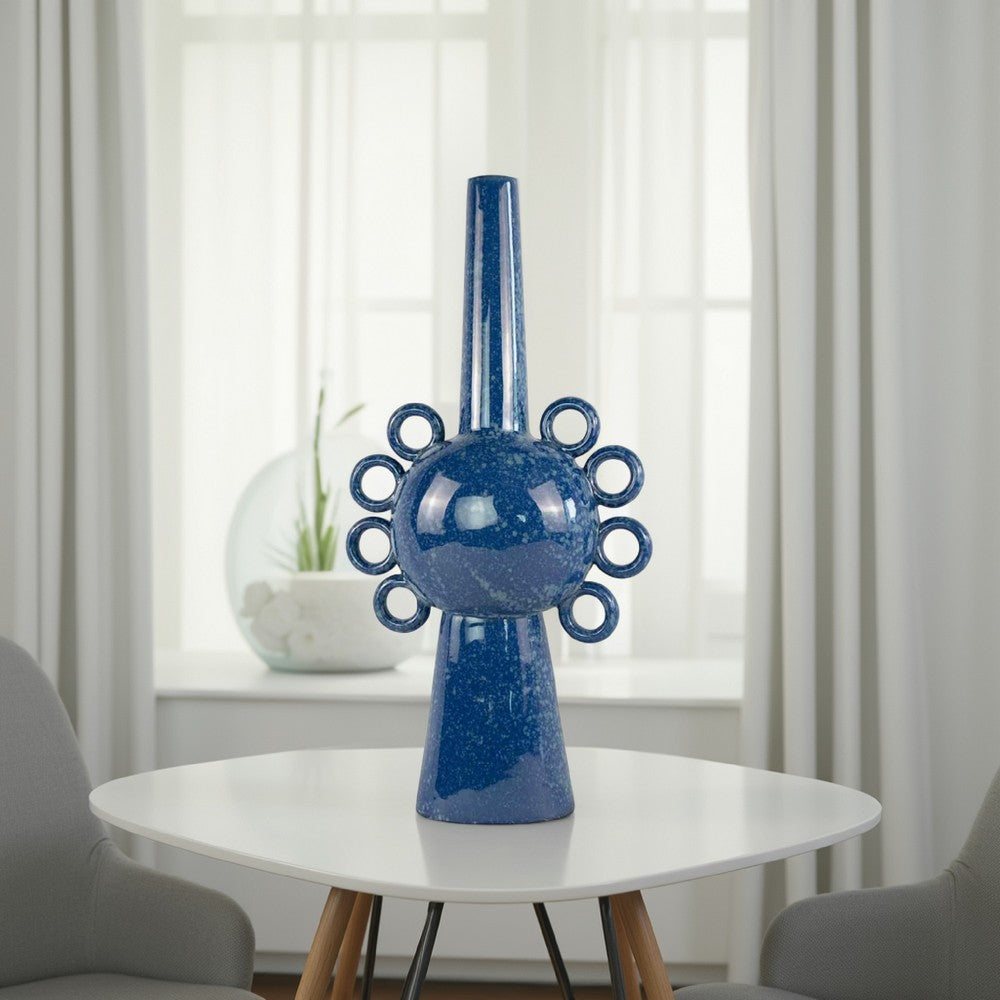 Kary Flower Vase, Unique 3D Aesthetic, Narrow 23 Inch Blue Ceramic -BM331364