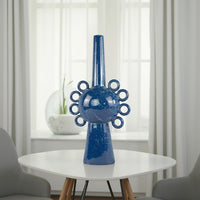Kary Flower Vase, Unique 3D Aesthetic, Narrow 23 Inch Blue Ceramic -BM331364