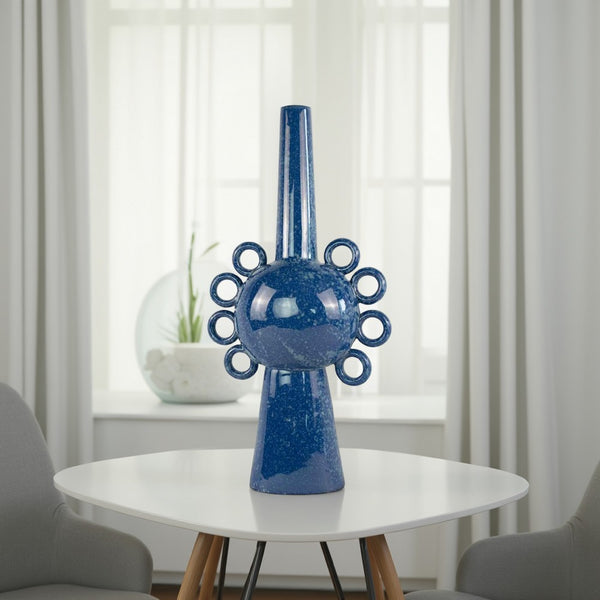 Kary Flower Vase, Unique 3D Aesthetic, Narrow 23 Inch Blue Ceramic -BM331364