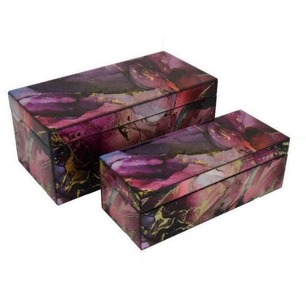 Dory Decorative Box Set of 2, Pink Gold Faux Agate Stone Accent Glass -BM331376