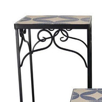Plant Stand Table Set of 3, Metal Mosaic Star Pattern, Blue and White -BM331384