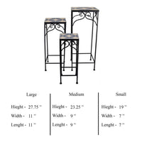Plant Stand Table Set of 3, Metal Mosaic Star Pattern, Blue and White -BM331384