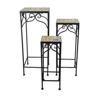 Plant Stand Table Set of 3, Metal Square Mosaic Pattern Top, Colorful -BM331385