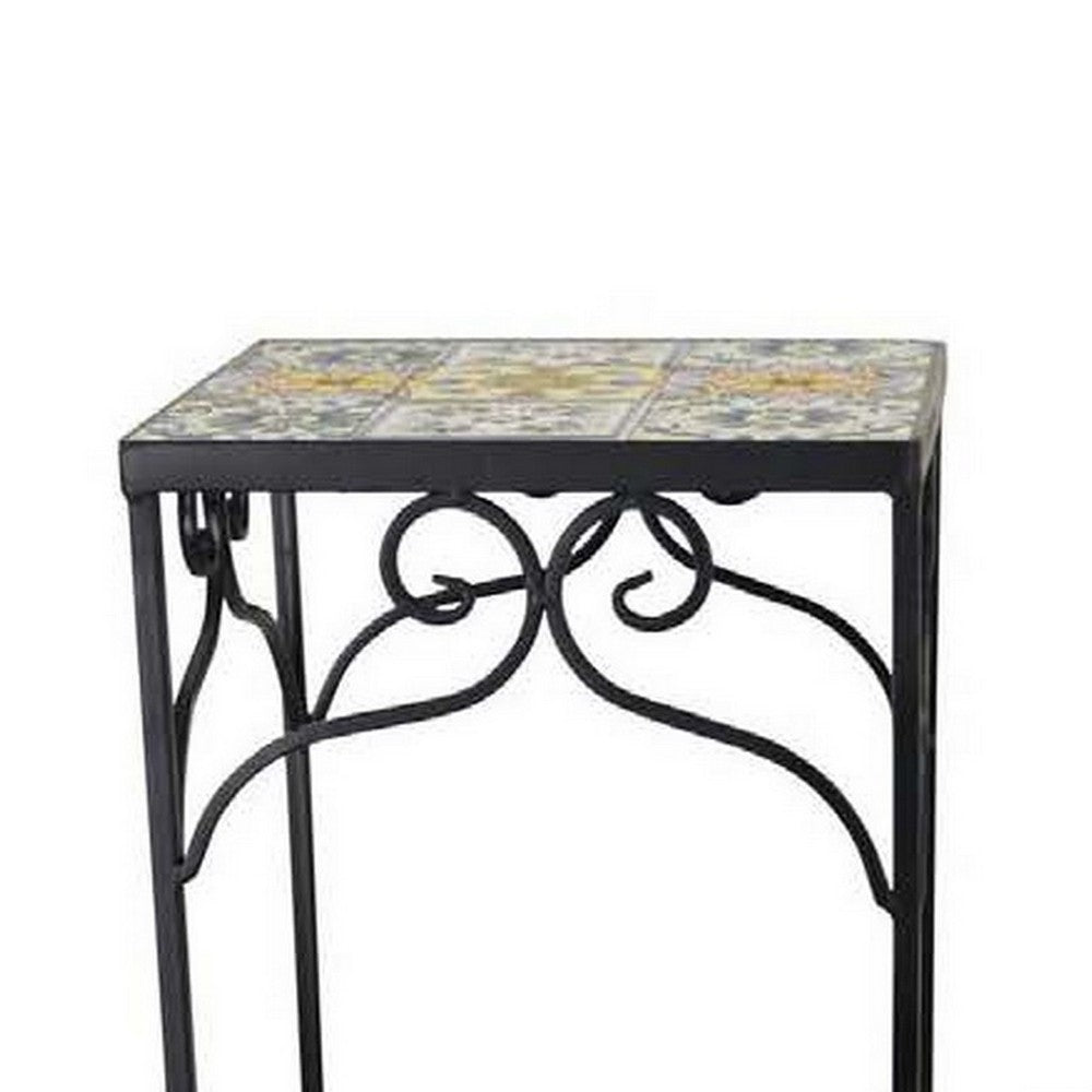 Plant Stand Table Set of 3, Metal Square Mosaic Pattern Top, Colorful -BM331385