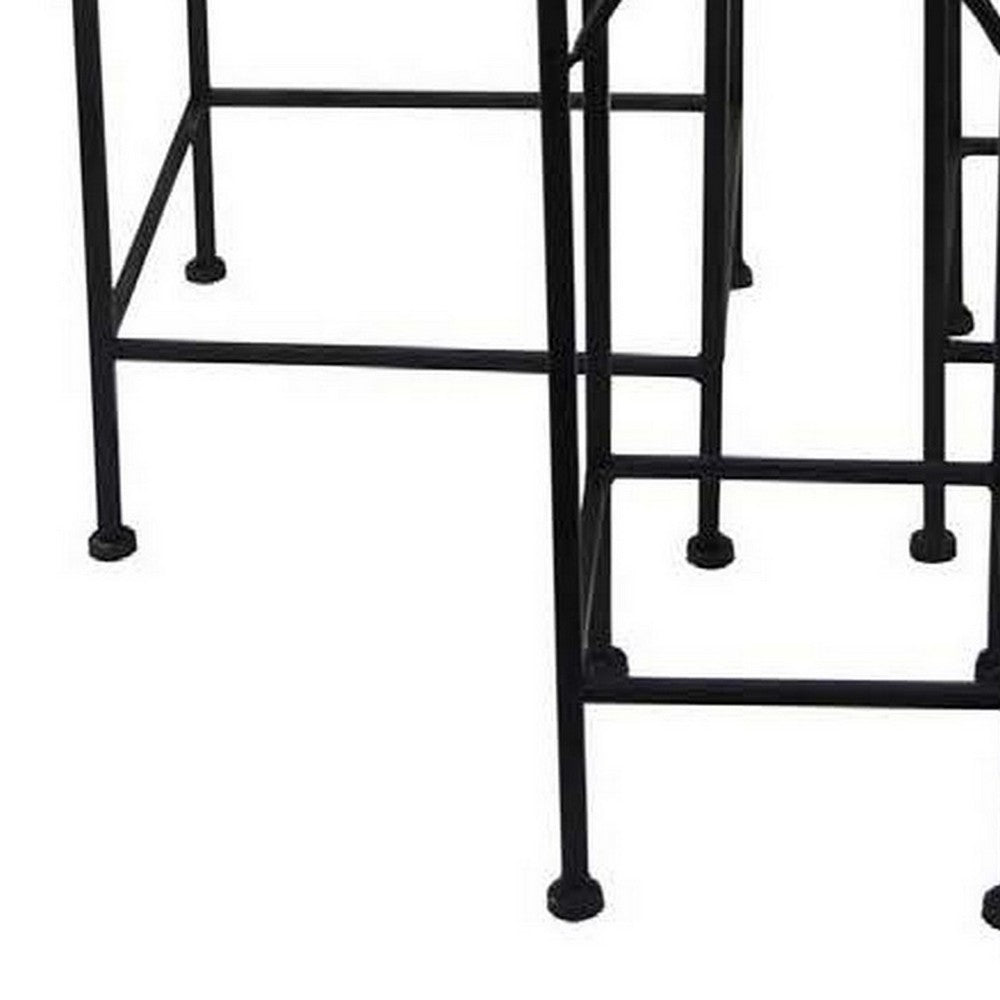 Plant Stand Table Set of 3, Metal Square Mosaic Pattern Top, Colorful -BM331385