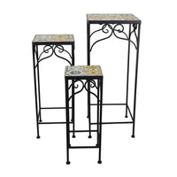 Plant Stand Table Set of 3, Metal Square Mosaic Pattern Top, Colorful -BM331385