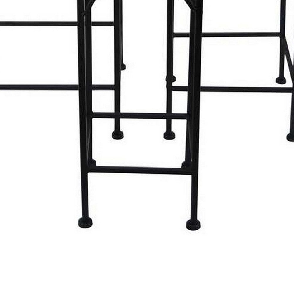 Plant Stand Table Set of 3, Metal Square Mosaic Pattern, Blue, White -BM331386