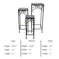 Plant Stand Table Set of 3, Metal Square Mosaic Pattern, Blue, White -BM331386