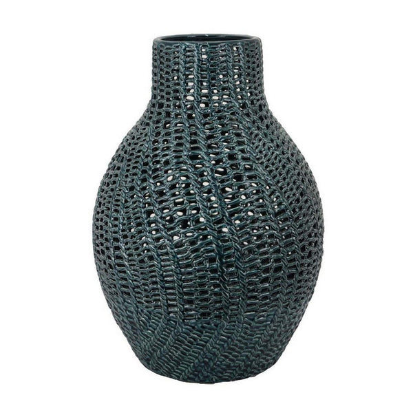 Fila Decorative Vase, 20 Inch Braided Cut Out Ceramic Body, Teal Green -BM331388