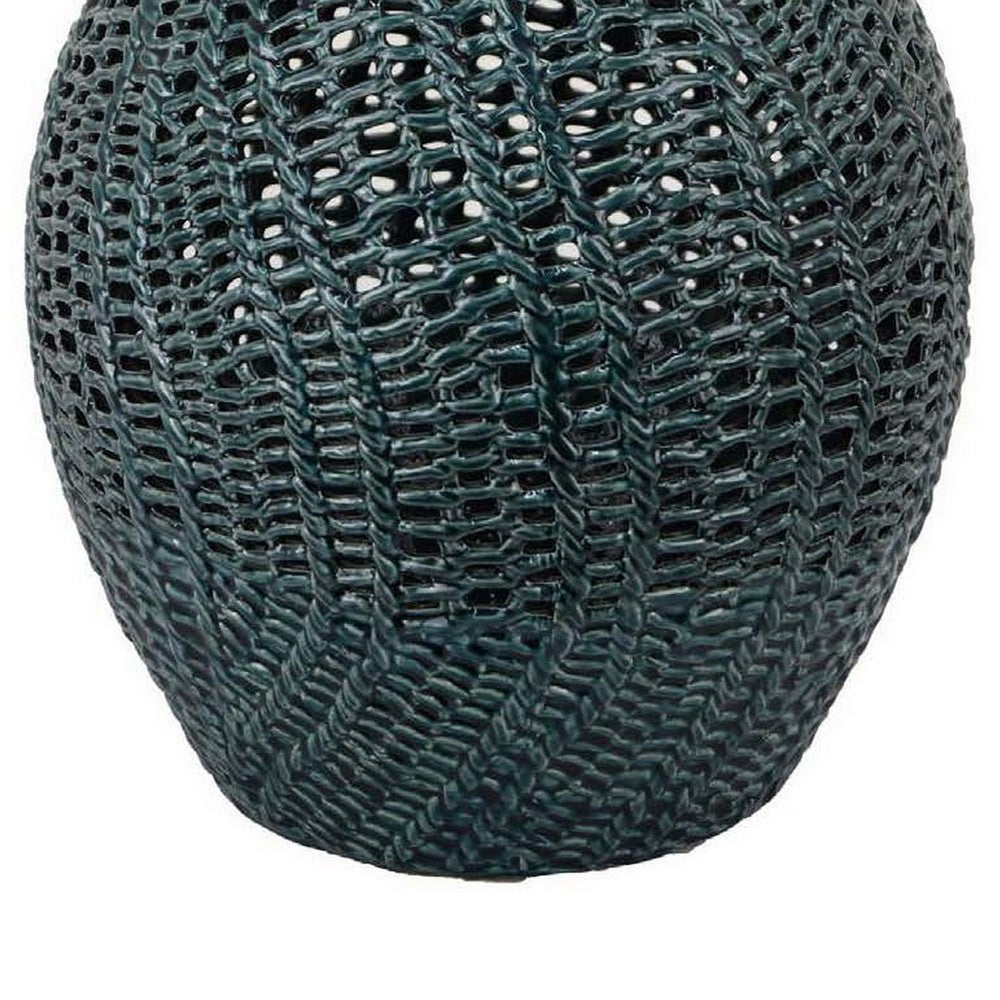 Fila Decorative Vase, 20 Inch Braided Cut Out Ceramic Body, Teal Green -BM331388