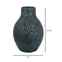 Fila Decorative Vase, 20 Inch Braided Cut Out Ceramic Body, Teal Green -BM331388