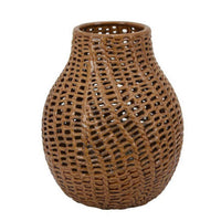 Fila Decorative Vase, 11 Inch Braided Perforated Ceramic Body, Brown -BM331389