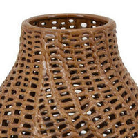Fila Decorative Vase, 11 Inch Braided Perforated Ceramic Body, Brown -BM331389