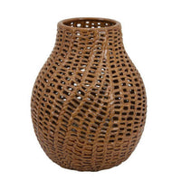 Fila Decorative Vase, 11 Inch Braided Perforated Ceramic Body, Brown -BM331389