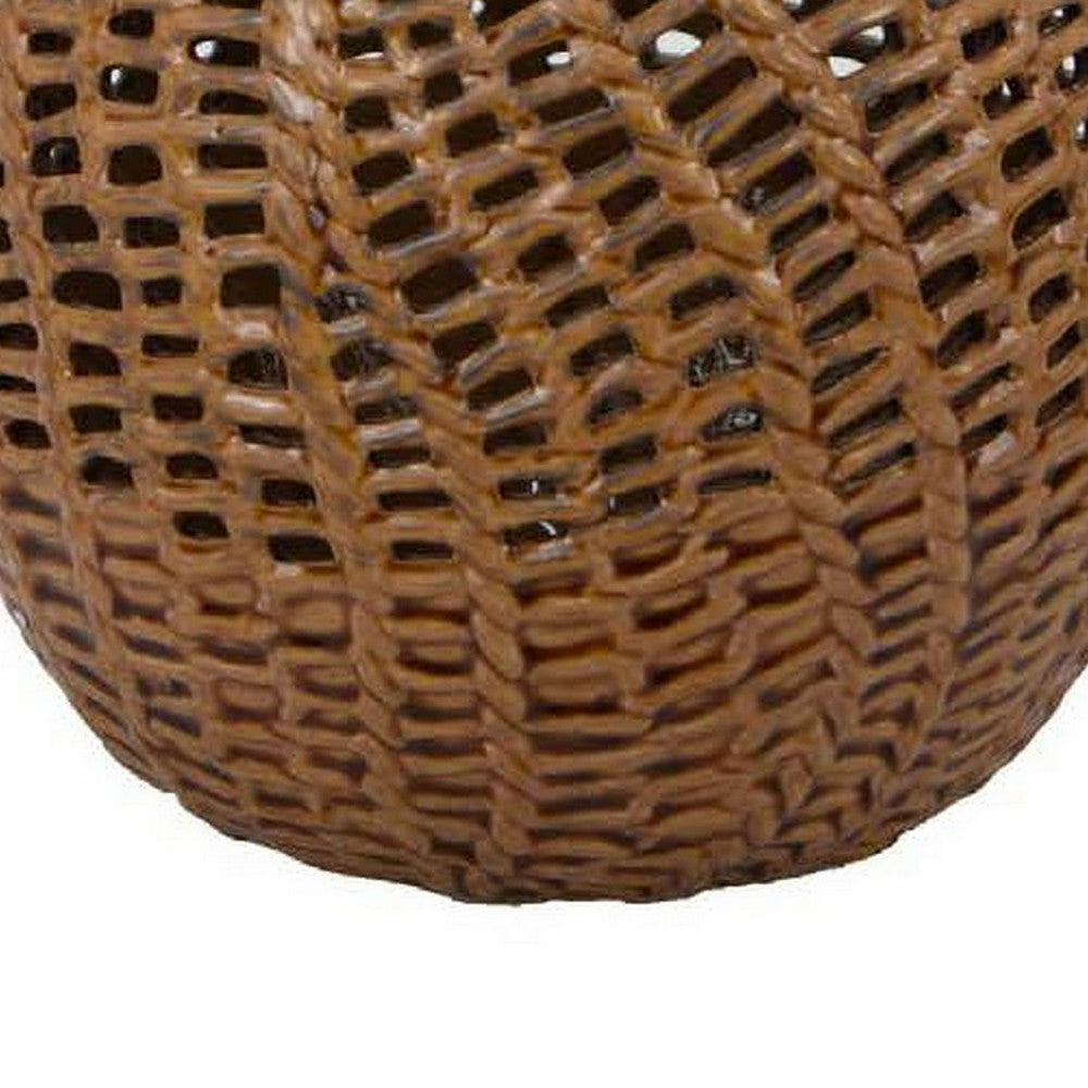 Fila Decorative Vase, 11 Inch Braided Perforated Ceramic Body, Brown -BM331389