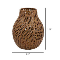 Fila Decorative Vase, 11 Inch Braided Perforated Ceramic Body, Brown -BM331389