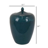 Decorative Jar, 19 Inch Teal Green Ceramic Body, Lid with Storage -BM331392